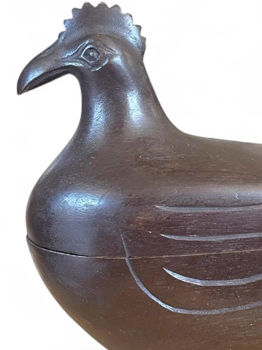 Pair of hand carved wooden chicken boxes, vintage 1970’s